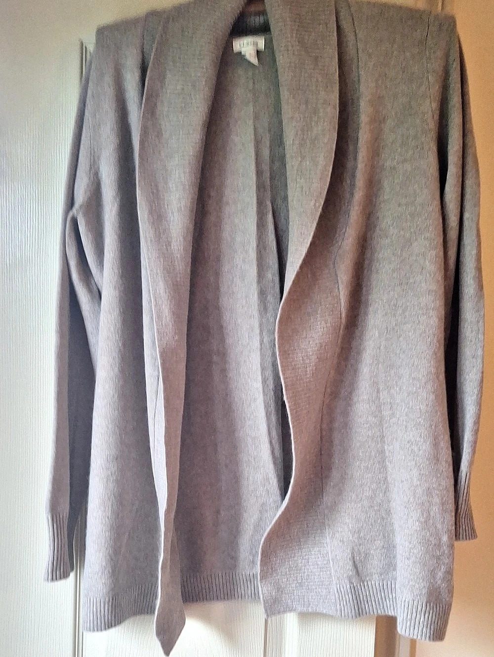 L.L.Bean Classic 100% Cashmere Relaxed Open Cardigan Taupe- Size Medium